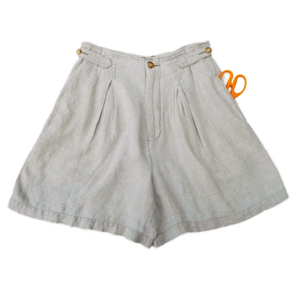 Linen Vintage 90s Esprit Ecru Shorts Pleated High Waist Wide Leg Pockets 38 S
